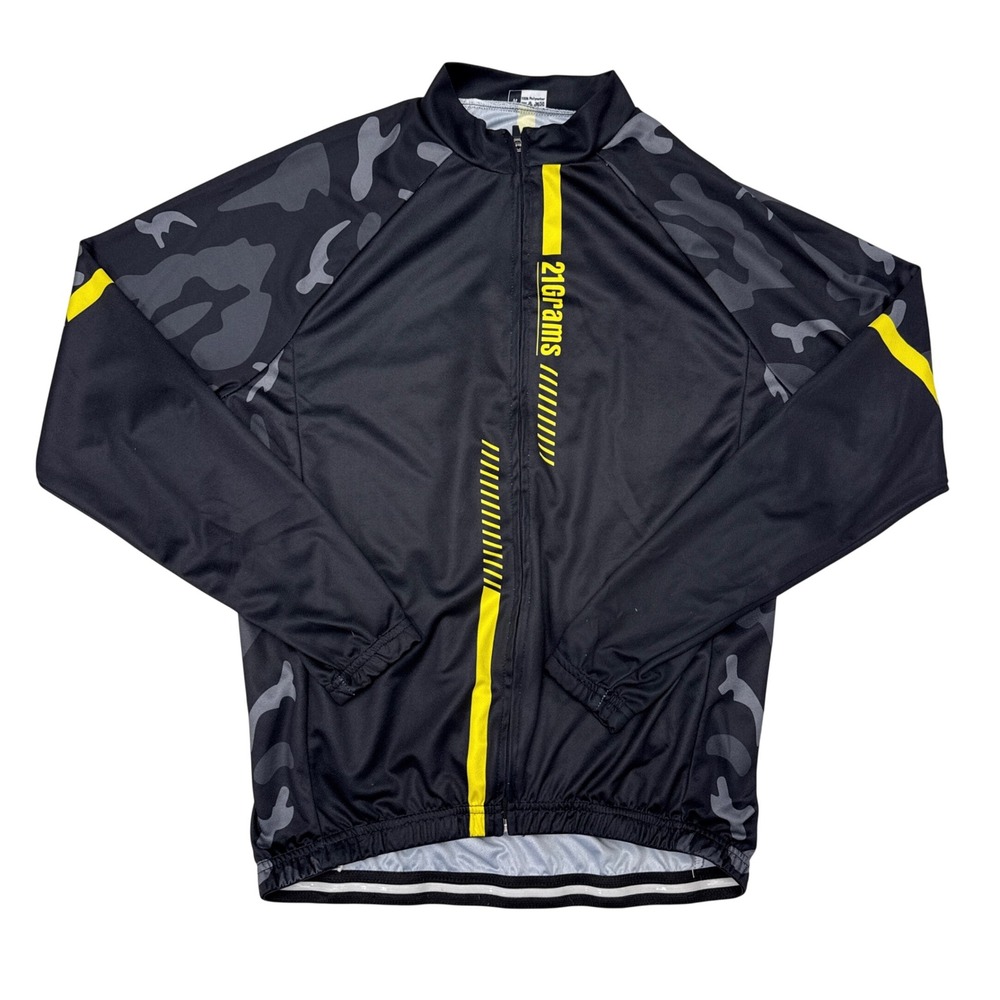 21 Grams Long Sleeve Cycling Jersey Mens Size Medium Black Yellow Camo Biking